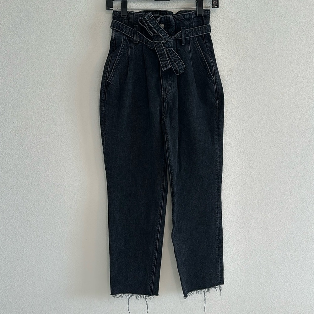 Abercrombie & Fitch Dark Wash Belted Paperbag Mom Jean